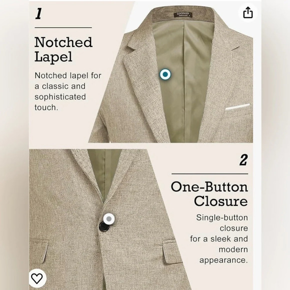 NWT COOFANDY Men's Blazer Casual Sport Coats Slim Fit One Button Suit Jacket - Picture 5 of 8